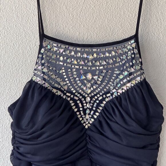 B. Darlin Formal Navy Blue Prom Dress Rhinestone Halter Evening Gown Size 18/19 - Picture 3 of 14